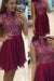 Sexy Halter Short Sleeveless Maroon Homecoming Dress with Beading JS530