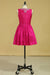 2024 Scoop A Line Short Homecoming Dresses Taffeta Beaded With Ribbon Fuchsia