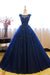 Dark Blue Tulle Lace Beads Ball Gown Open Back Sweet 16 Dress Quinceanera Dresses JS808