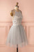 Cheap Sleeve Silver Halter Short A-line Princess Pleated Backless Homecoming Dresses JS789