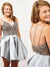 Straps Short Silver Beads Backless V-Neck A-Line Tulle Homecoming Dresses JS167