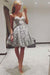 Cute A Line Sweetheart Strapless Open Back Grey Lace Short Homecoming Dresses JS947