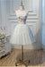 A Line Strapless Light Blue Lace up Homecoming Dress Flower Applique Short Prom Dresses JS730