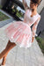 Cute A-line Long Sleeves Pink Short Lace Appliques V-Neck Homecoming Dress JS45