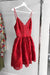 A Line Red V Neck Lace Appliques Spaghetti Straps Beads Short Homecoming Dresses JS813