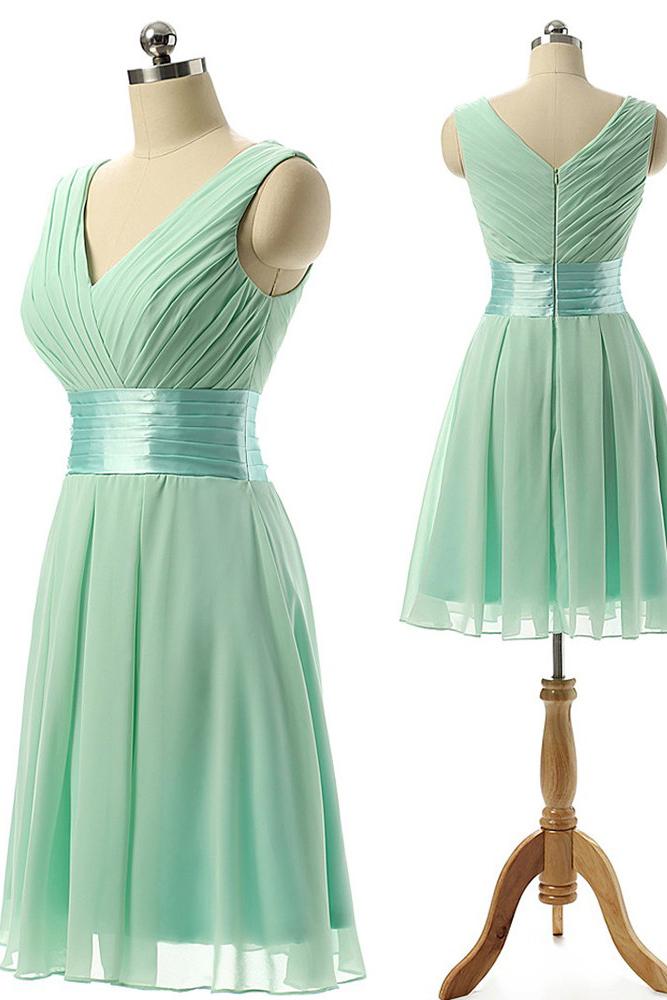 Cute A Line V Neck Ruffles Chiffon Knee Length Short Prom Dress Homecoming Dresses UK JS641