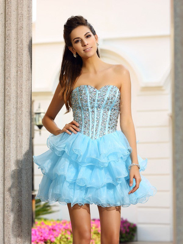 A-Line/Princess Sweetheart Beading Sleeveless Short Organza Dresses Homecoming Dresses Lexie Cocktail