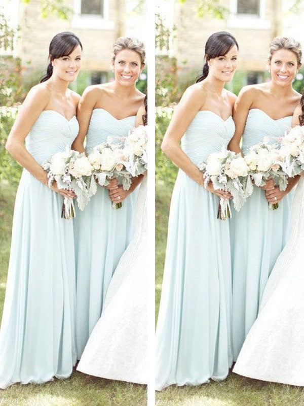 A-Line/Princess Sleeveless Sweetheart Floor-Length Chiffon Bridesmaid Dresses HEP0005669