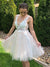 A-Line/Princess V-neck Applique Sleeveless Tulle Short/Mini Homecoming Dresses HEP0004602