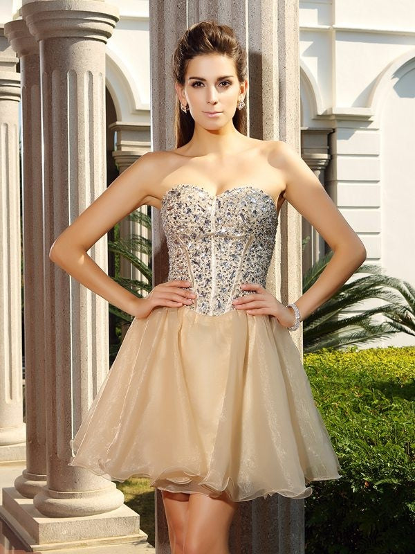 A-Line/Princess Sweetheart Ruffles Sleeveless Nell Homecoming Dresses Cocktail Short Organza Dresses