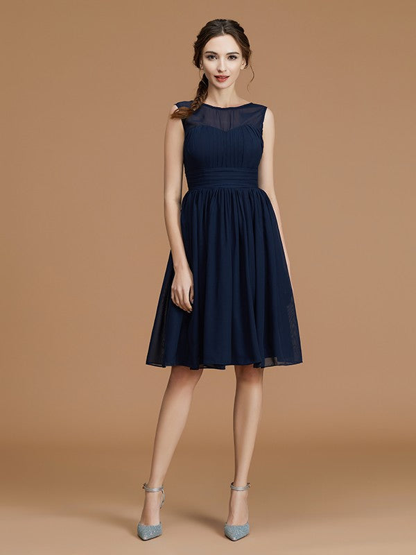 A-Line/Princess Bateau Sleeveless Short/Mini Sash/Ribbon/Belt Chiffon Bridesmaid Dresses