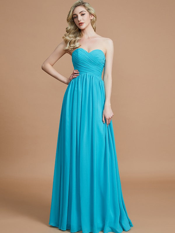 Empire Sweetheart Sleeveless Ruched Floor-Length Chiffon Bridesmaid Dresses HEP0005652