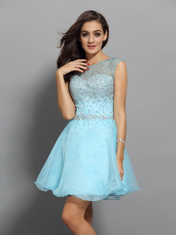 A-Line/Princess Scoop Beading Sleeveless Short Organza Dresses Cornelia Cocktail Homecoming Dresses