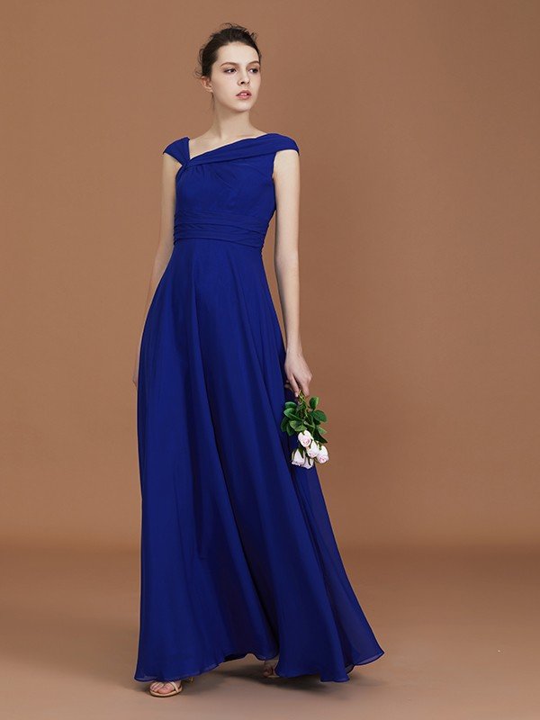 A-Line/Princess V-neck Sleeveless Floor-Length Chiffon Ruffles Bridesmaid Dresses HEP0005715