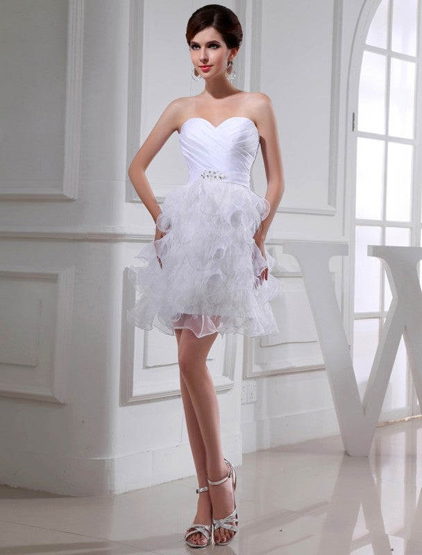 A-Line/Princess Beading Sweetheart Sleeveless Short Organza Dresses Autumn Satin Homecoming Dresses Cocktail