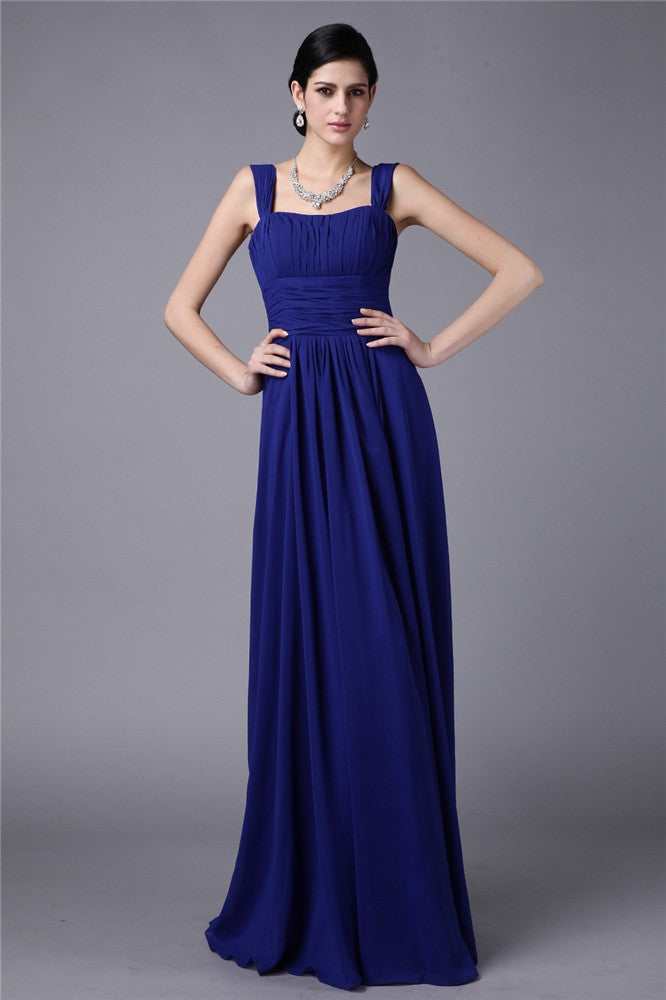 Sheath/Column Straps Sleeveless Pleats Long Chiffon Bridesmaid Dresses HEP0005648