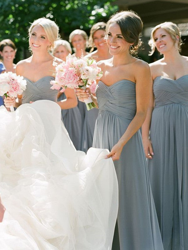 A-Line/Princess Sweetheart Sleeveless Floor-Length Chiffon Bridesmaid Dresses HEP0005688