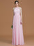 A-Line/Princess Halter Sleeveless Floor-Length Ruched Chiffon Bridesmaid Dresses HEP0005663