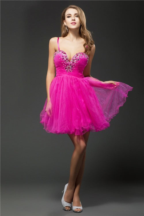 A-Line/Princess Sweetheart Cocktail Kasey Homecoming Dresses Beading Sleeveless Short Organza Dresses