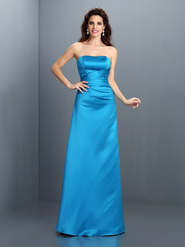 A-Line/Princess Strapless Sleeveless Long Satin Bridesmaid Dresses HEP0005704