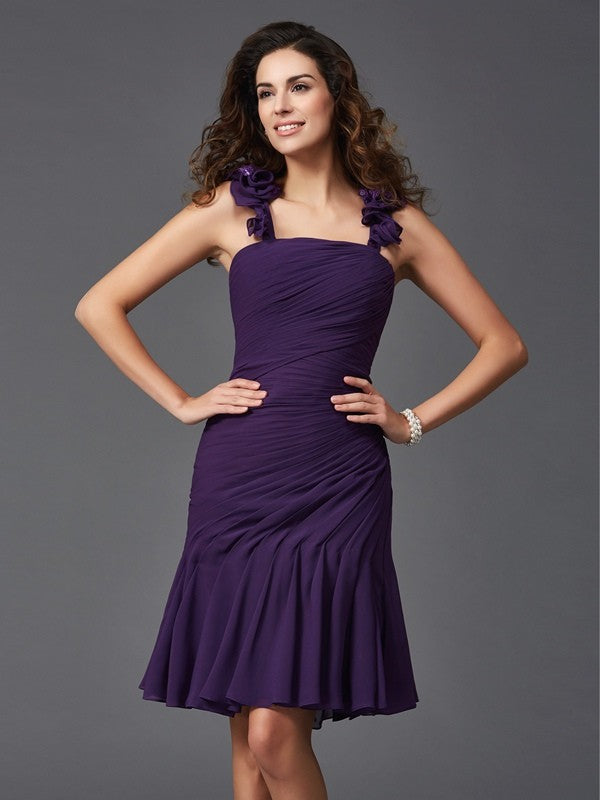 Sheath/Column Straps Jasmine Cocktail Chiffon Homecoming Dresses Ruched Sleeveless Short Dresses