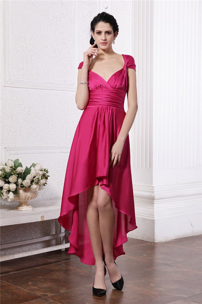 Sheath/Column Pleats High Low Straps Damask Dresses Beryl Cocktail Homecoming Dresses Chiffon