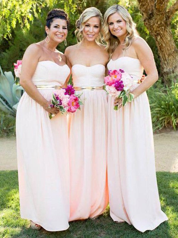 A-Line/Princess Sweetheart Chiffon Ruffles Sleeveless Floor-Length Bridesmaid Dresses HEP0005675