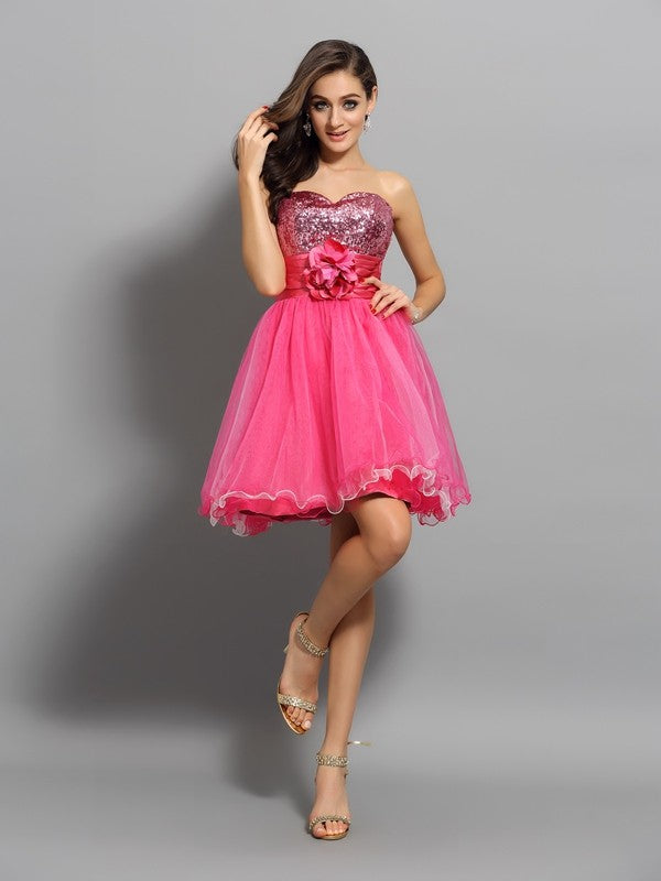 A-Line/Princess Sweetheart Ruffles Sleeveless Short Cocktail Homecoming Dresses Dakota Net Dresses