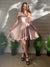 A-Line/Princess Off-the-Shoulder Satin Sleeveless Ruffles Short/Mini Homecoming Dresses HEP0004645