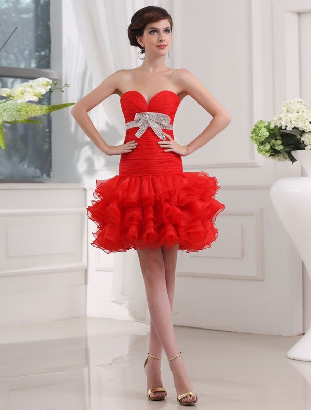 A-Line/Princess Beading Sweetheart Cocktail Homecoming Dresses Cristal Sleeveless Short Organza Dresses