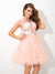 A-Line/Princess Sheer Neck Beading Sleeveless Short Elastic Woven Dresses Rebecca Homecoming Dresses Satin Cocktail