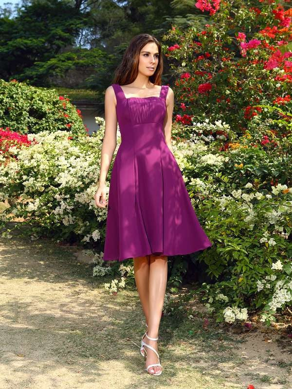 A-Line/Princess Square Sleeveless Short Chiffon Bridesmaid Dresses HEP0005689