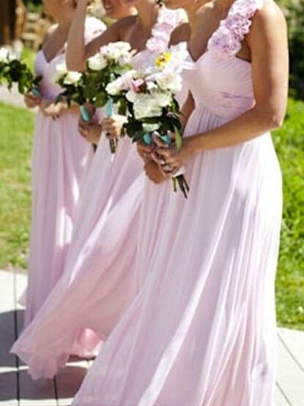 A-Line/Princess One-Shoulder Sleeveless Floor-Length Chiffon Bridesmaid Dresses HEP0005660