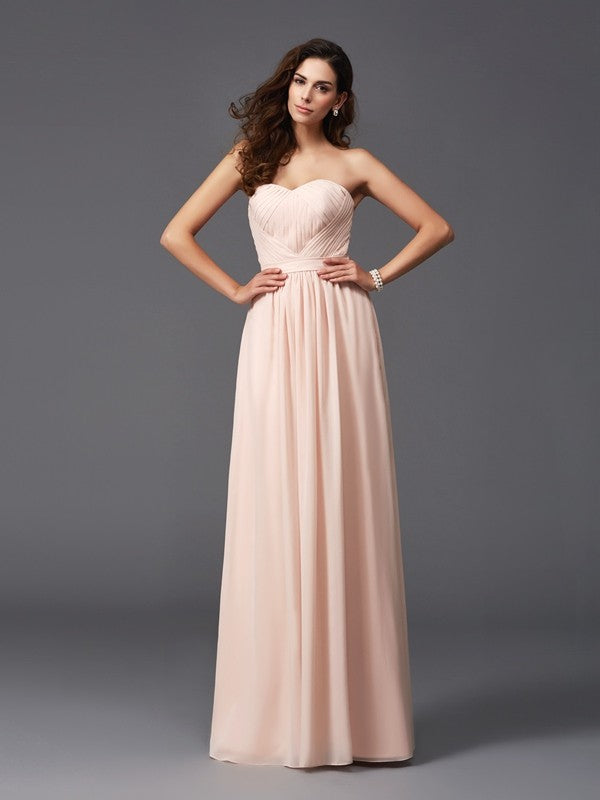 A-Line/Princess Sweetheart Pleats Sleeveless Long Chiffon Bridesmaid dresses HEP0005628