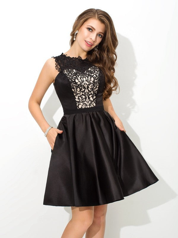 Homecoming Dresses Cocktail Lace Natasha Satin A-Line/Princess Scoop Sleeveless Short Dresses