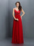 A-Line/Princess V-neck Hand-Made Flower Sleeveless Long Chiffon Bridesmaid Dresses HEP0005634