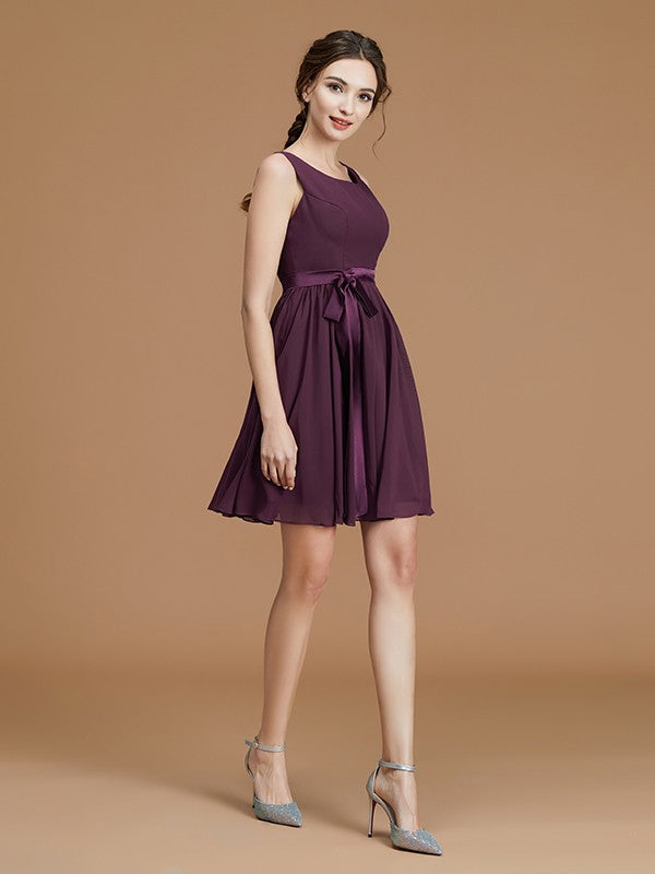 A-Line/Princess Halter Sleeveless Short/Mini Ruffles Chiffon Bridesmaid Dresses