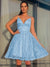 A-Line/Princess Satin Lace V-neck Sleeveless Short/Mini Homecoming Dresses HEP0004770