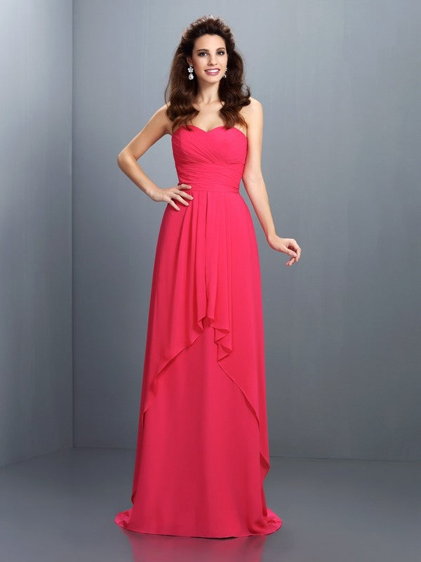 A-Line/Princess Sweetheart Pleats Sleeveless Long Chiffon Bridesmaid Dresses HEP0005681