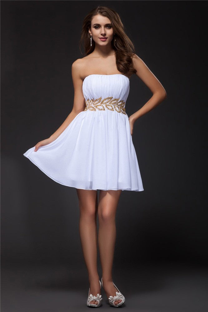 A-Line/Princess Strapless Sleeveless Beading Chiffon Cocktail Jazmine Homecoming Dresses Short Dresses