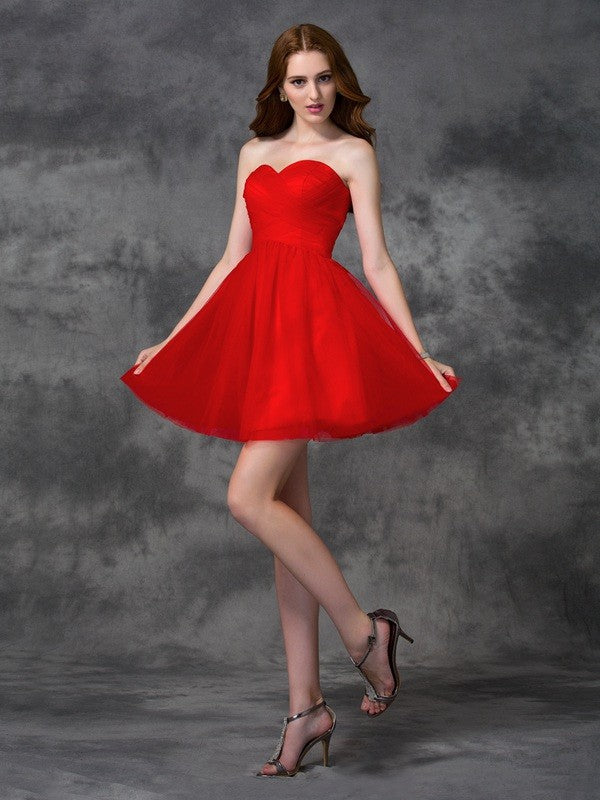 A-Line/Princess Sweetheart Ruffles Sleeveless Short Net Dresses Hailey Homecoming Dresses Cocktail