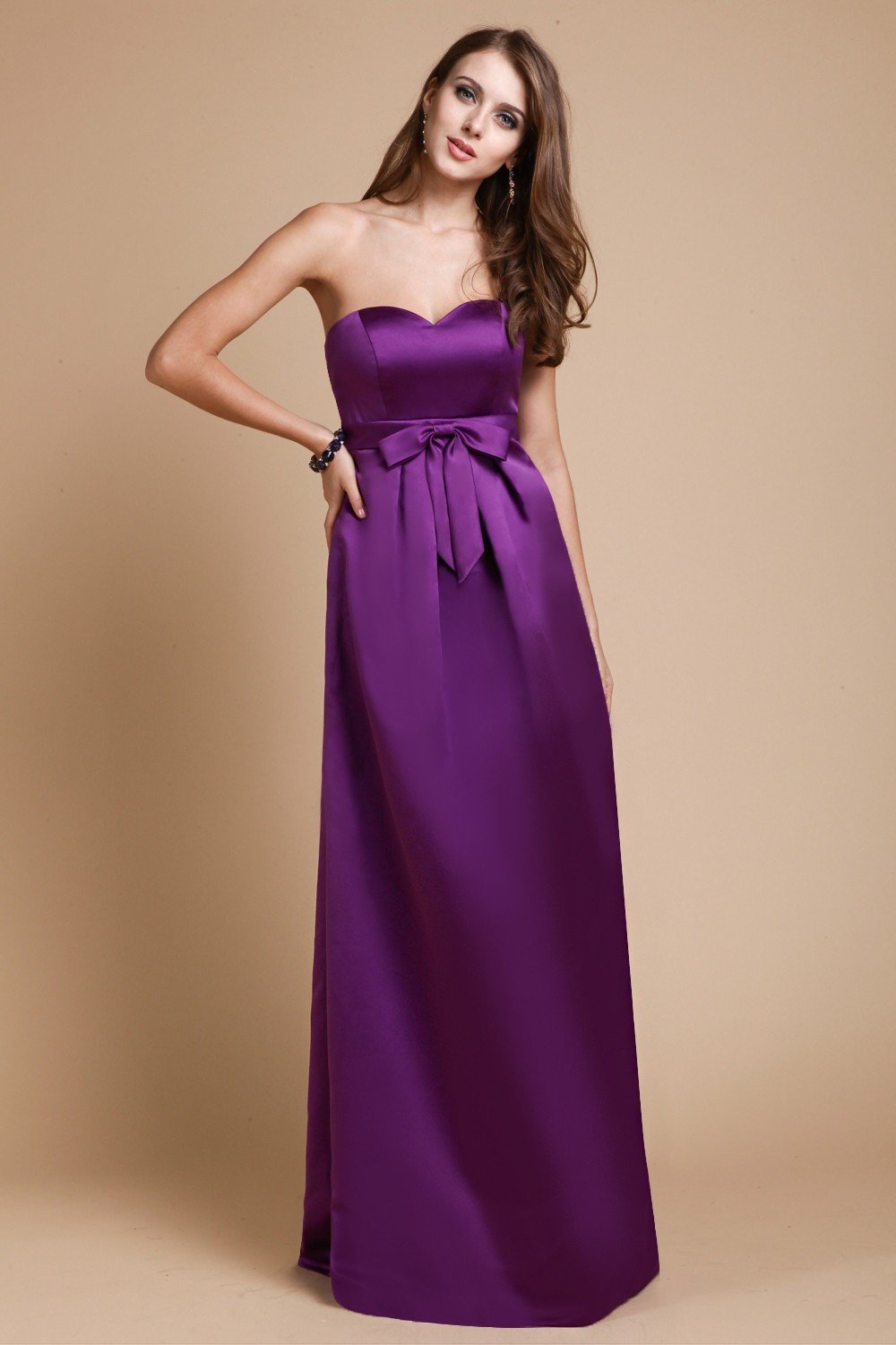 Sheath/Column Sweetheart Sleeveless Long Bowknot Satin Bridesmaid Dresses HEP0005678