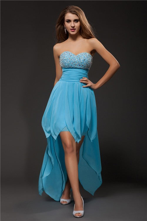 A-Line/Princess Sweetheart Beading Sleeveless High Chiffon Homecoming Dresses Cocktail Rebecca Low Dresses