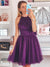 A-Line/Princess Sleeveless Beading Tulle Halter Short/Mini Homecoming Dresses HEP0004685