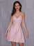 A-Line/Princess Ruched V-neck Sleeveless Short/Mini Homecoming Dresses HEP0004801