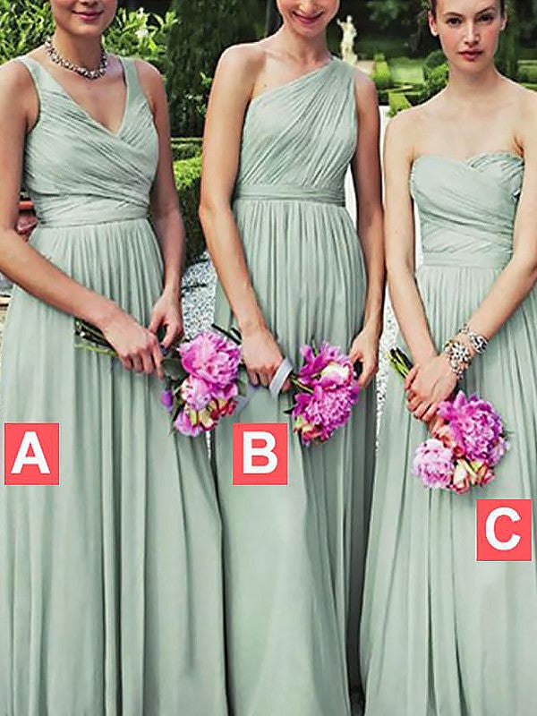 A-Line/Princess Sleeveless Chiffon Floor-Length Bridesmaid Dresses HEP0005621