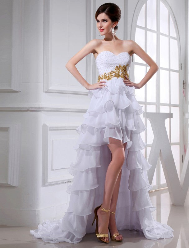 A-Line/Princess Chiffon Cocktail Homecoming Dresses Marilyn Beading Sweetheart Sleeveless High Low Applique Dresses