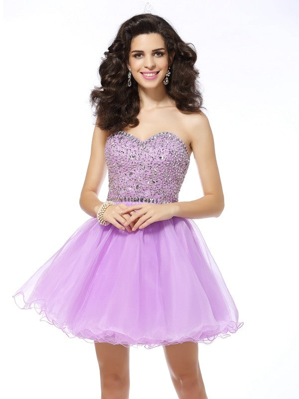 A-Line/Princess Sweetheart Ruffles Sleeveless Short Homecoming Dresses Cocktail Alisson Organza Dresses