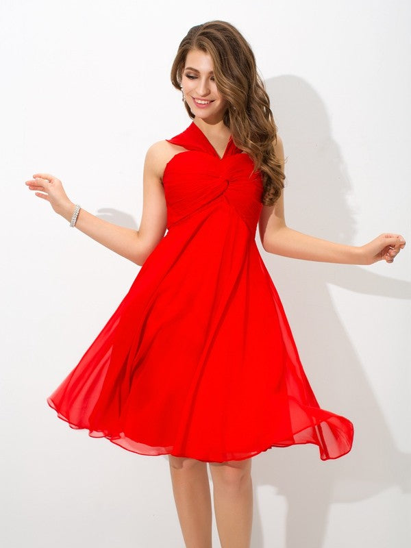 A-Line/Princess Straps Cocktail Chiffon Homecoming Dresses Marian Pleats Sleeveless Short Dresses