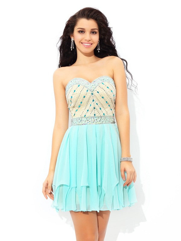 A-Line/Princess Sweetheart Beading Short Chiffon Ashlyn Cocktail Homecoming Dresses Sleeveless Dresses